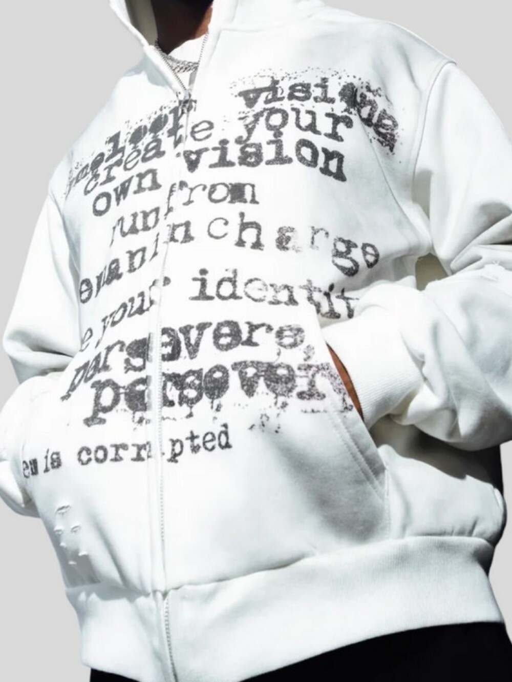 Create Your Vision Small Zip-Up White Hoodie